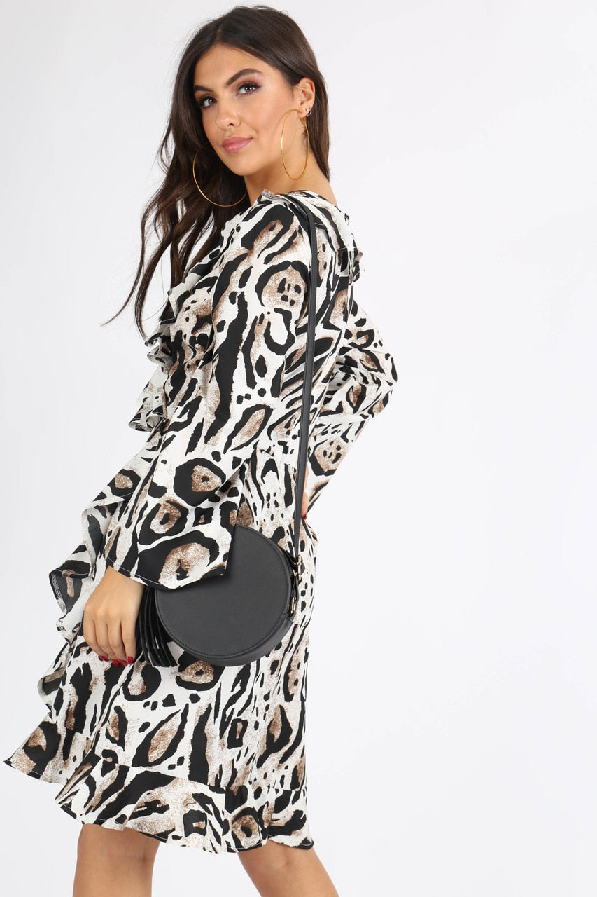 Leopard Print Flute Sleeve Mini Wrap Dress