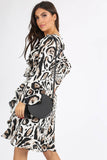 Leopard Print Flute Sleeve Mini Wrap Dress