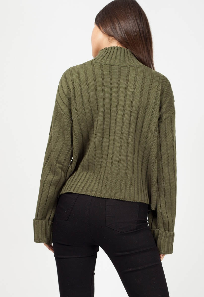 Khaki Turtle Neck Knitted Jumper