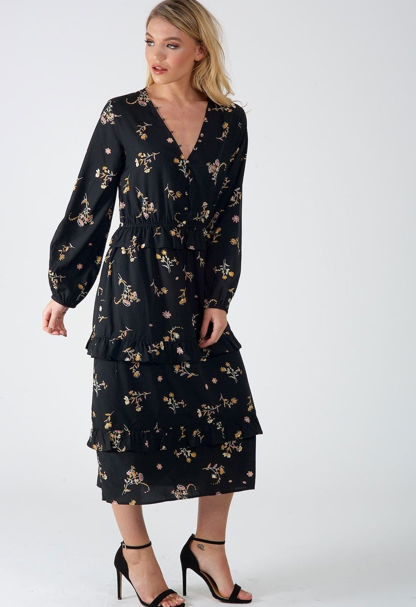 Black Floral Button Down Maxi Dress