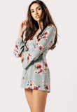 Mint Floral Bell Sleeved V Neck Playsuit