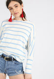 Blue Stripe Jersey Oversized Long Sleeve Dip Hem Batwing Top