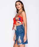 Mid Wash Distressed Ripped Denim Skirt