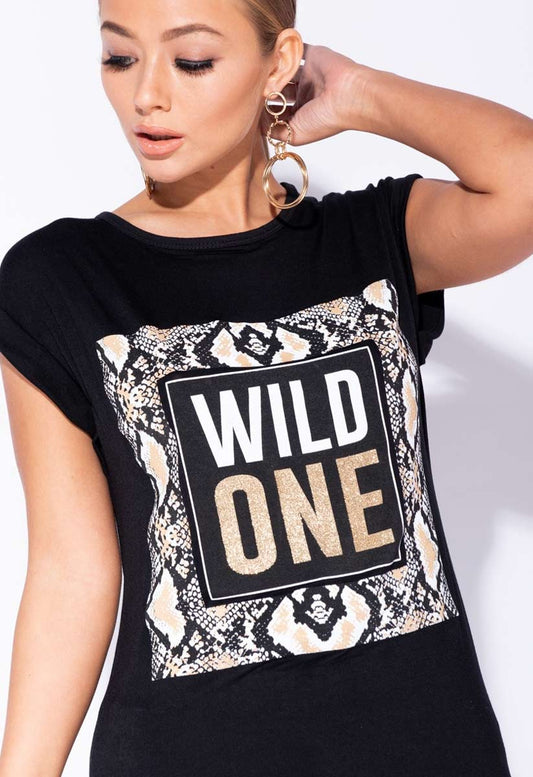 Black Snake Print Wild One Longline T Shirt