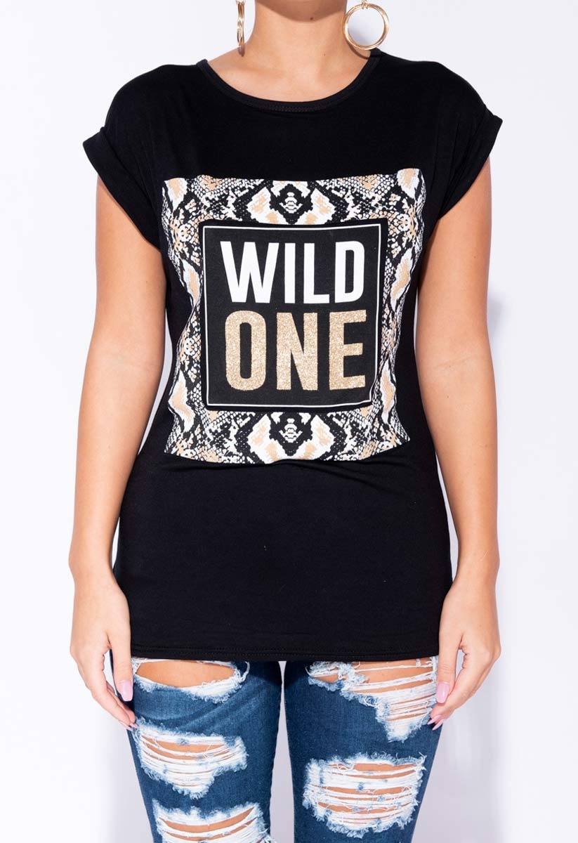 Black Snake Print Wild One Longline T Shirt