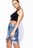 Distressed Frayed Hem Mini Denim Skirt