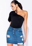 Button Fly Distressed Frayed Hem Denim Mini Skirt