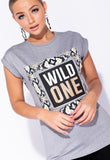 Grey Snake Print Wild One Longline T Shirt