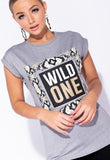 Grey Snake Print Wild One Longline T Shirt