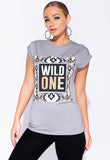 Grey Snake Print Wild One Longline T Shirt