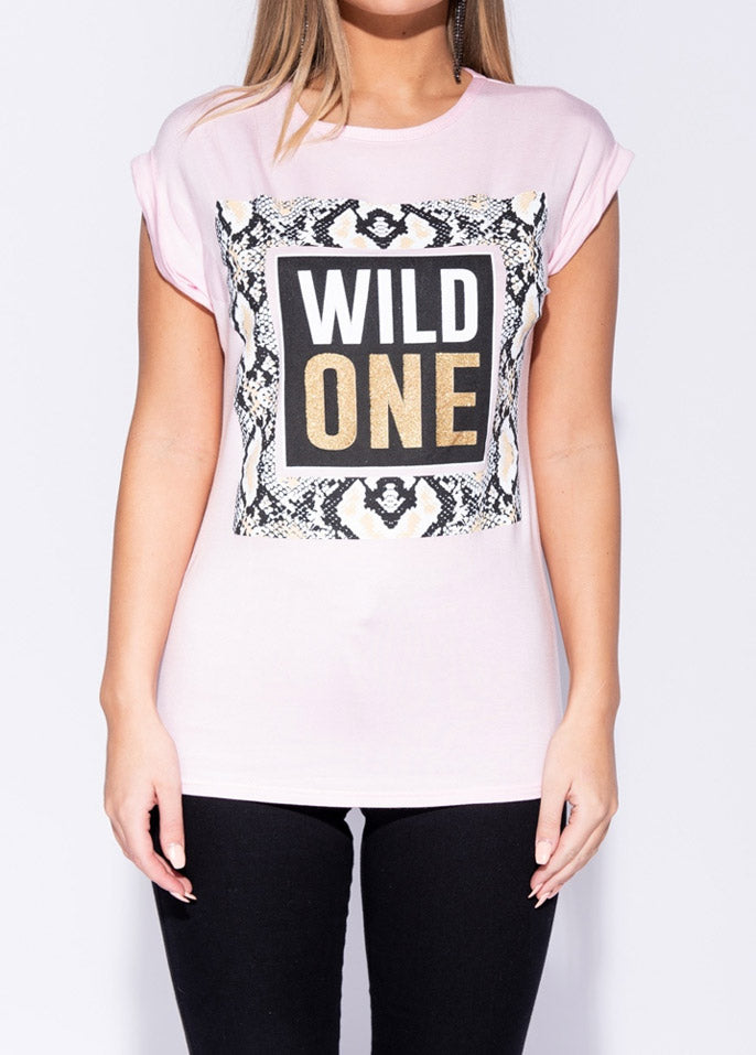 Pink Snake Print Wild One Longline T Shirt