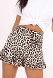 Leopard Print High Waist Frill Hem Shorts