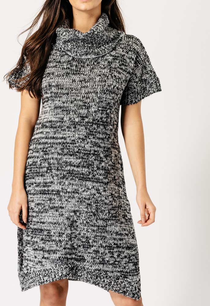 Grey Marl Roll Neck Knitted Midi Dress