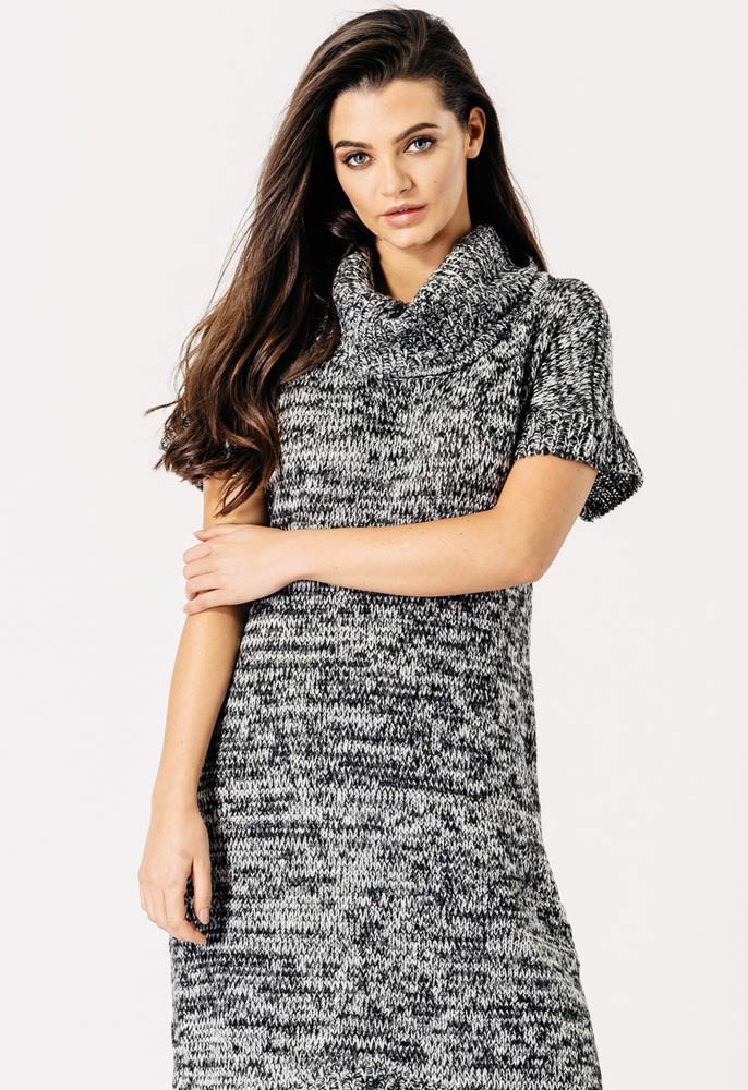 Grey Marl Roll Neck Knitted Midi Dress