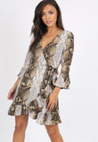 Snake Print Ruffle Hem Mini Dress