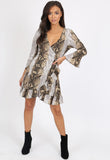 Snake Print Ruffle Hem Mini Dress