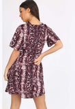 Purple Snake Print Tie Front Babydoll Mini Dress