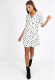 White Polkadot Rever Collar Wrap Mini Dress