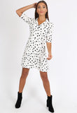 White Polkadot Rever Collar Wrap Mini Dress