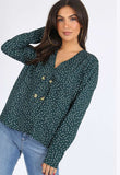 Green Polkadot Double Button Front Blouse