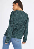 Green Polkadot Double Button Front Blouse