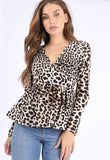 Leopard Print V Neck Peplum Blouse Top