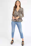 Leopard Print V Neck Peplum Blouse Top