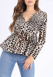 Leopard Print V Neck Peplum Blouse Top