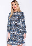 Snake Print Puff Sleeve Shift MIni Dress