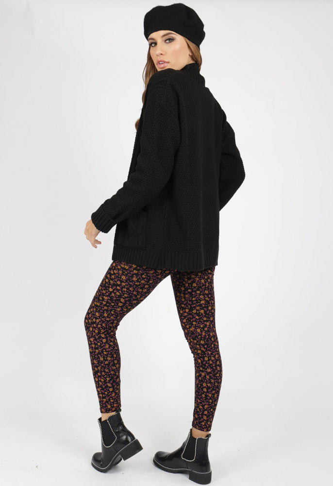 Ditsy Print Black Stretchy Leggings