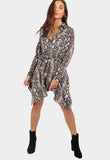 Grey Snake Print Hanky Hem Mini Shirt Dress