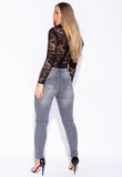 Grey Knee Slit Button Fly Jeggings