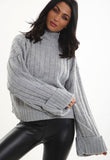 Grey Turtle Neck Knitted Jumper