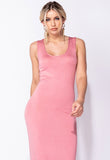 Rose Scoop Neck Side Slit Jersey Maxi Dress