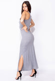 Grey Scoop Neck Side Slit Jersey Maxi Dress