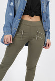 Khaki Front Zip Detail Jeggings