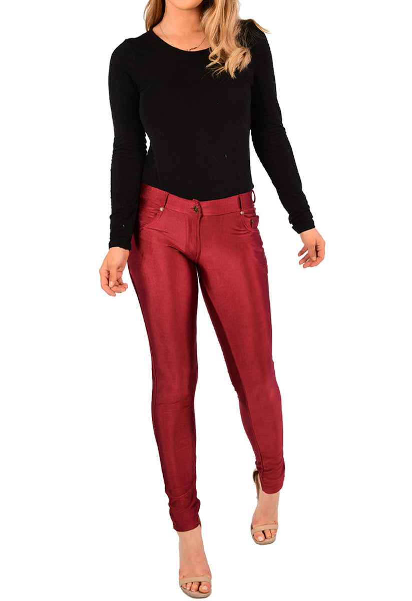 Wine Shiny High Waisted Jeans