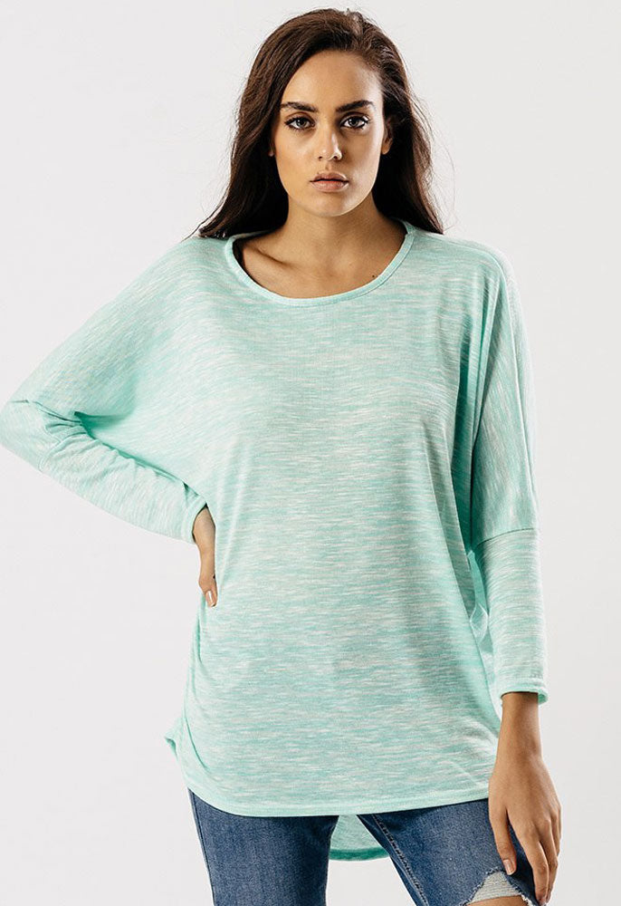 Mint Jersey Oversized Long Sleeve Dip Hem Batwing Top