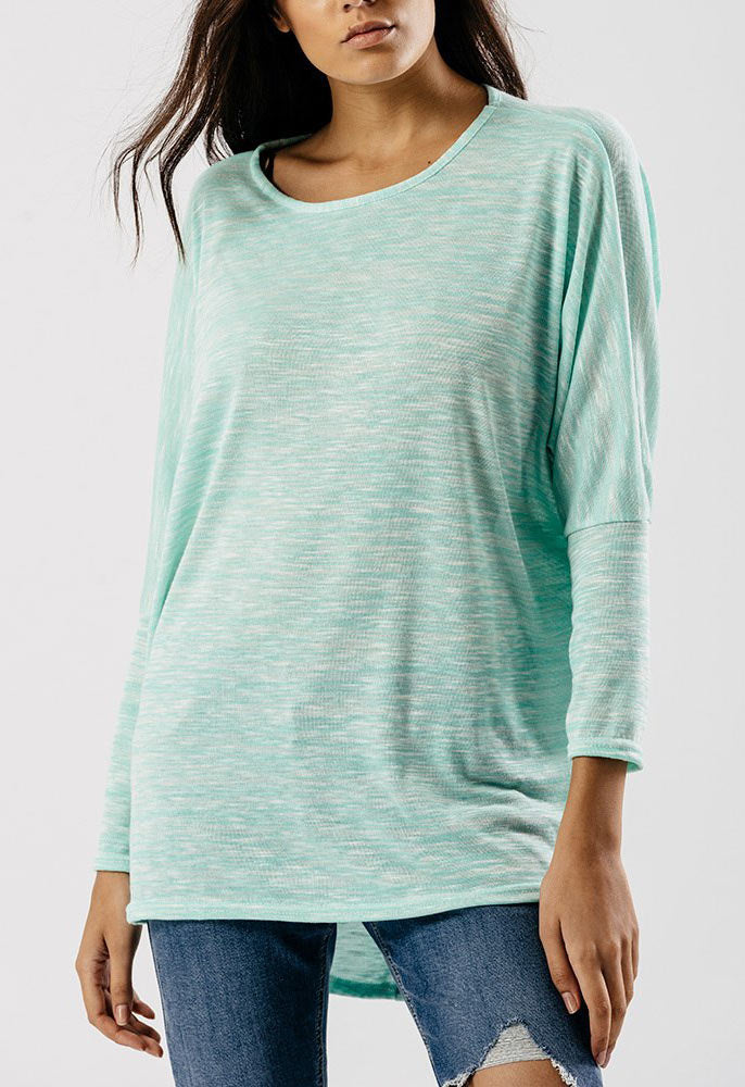 Mint Jersey Oversized Long Sleeve Dip Hem Batwing Top