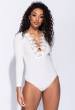 Lace Up Front Crochet Trim Long Sleeve Bodysuit