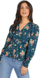 Green Floral Button Down Smock Blouse