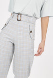 Grey Pastel Check Trouser with Mockhorn Buckle Detail