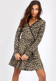 Leopard Print Long Sleeve Mini Wrap Dress