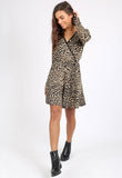 Leopard Print Long Sleeve Mini Wrap Dress