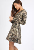 Leopard Print Long Sleeve Mini Wrap Dress