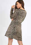 Leopard Print Long Sleeve Mini Wrap Dress