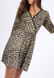 Leopard Print Long Sleeve Mini Wrap Dress