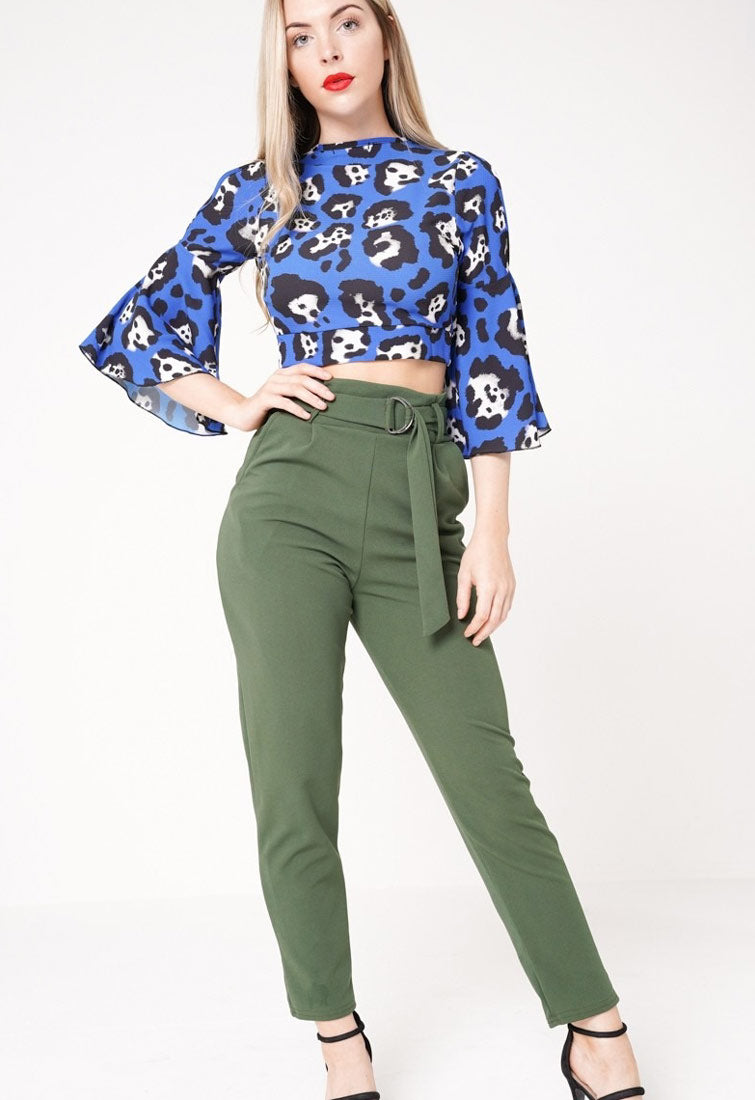 Khaki Trousers With Adjustable Buckle Belt