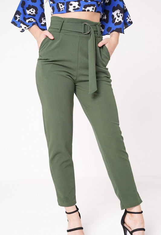 Khaki Trousers With Adjustable Buckle Belt