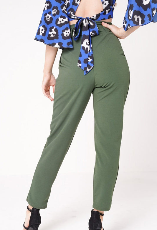 Khaki Trousers With Adjustable Buckle Belt